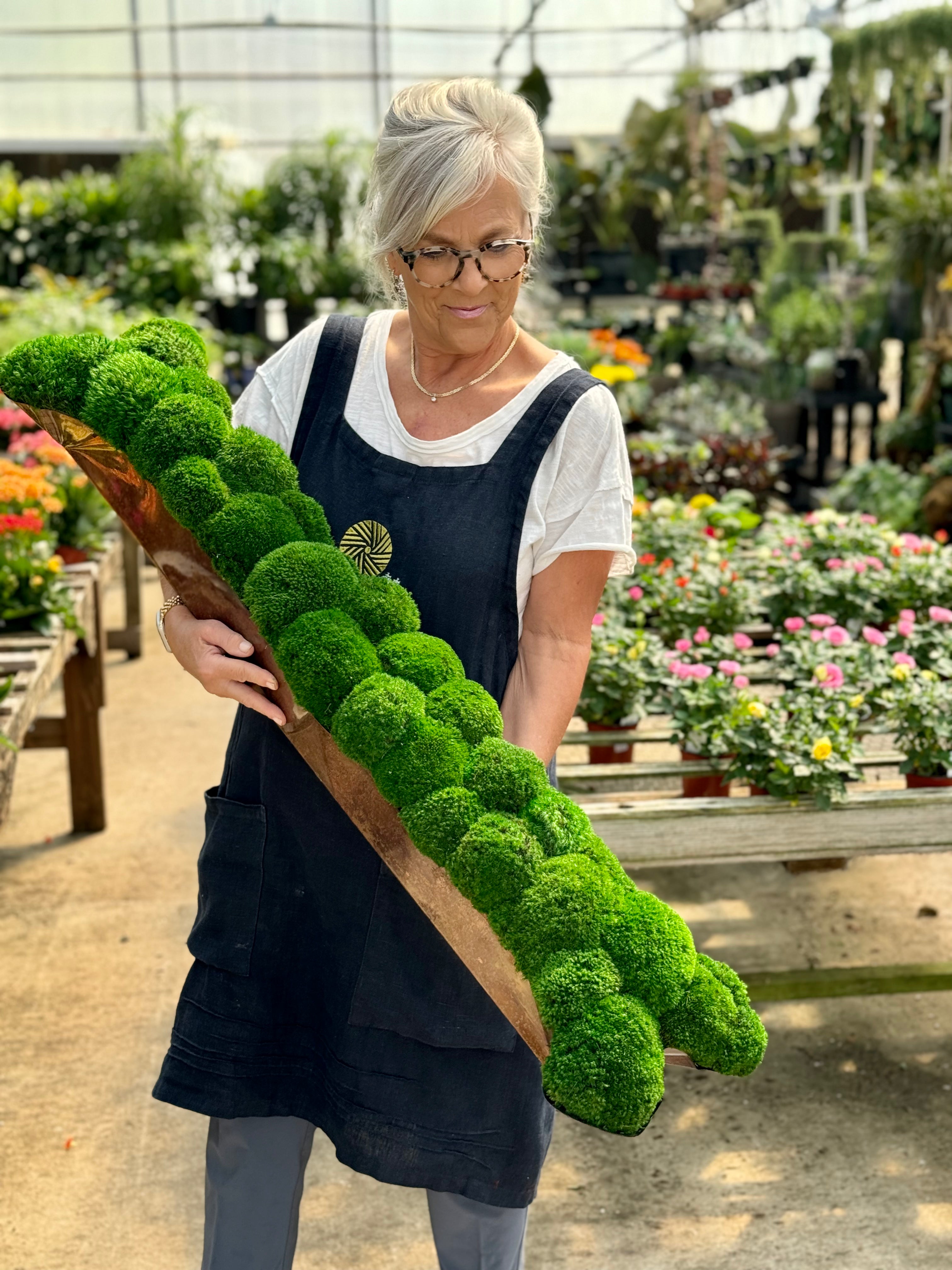 EXTRA LONG MOSS MOUND IN COPPER TROUGH