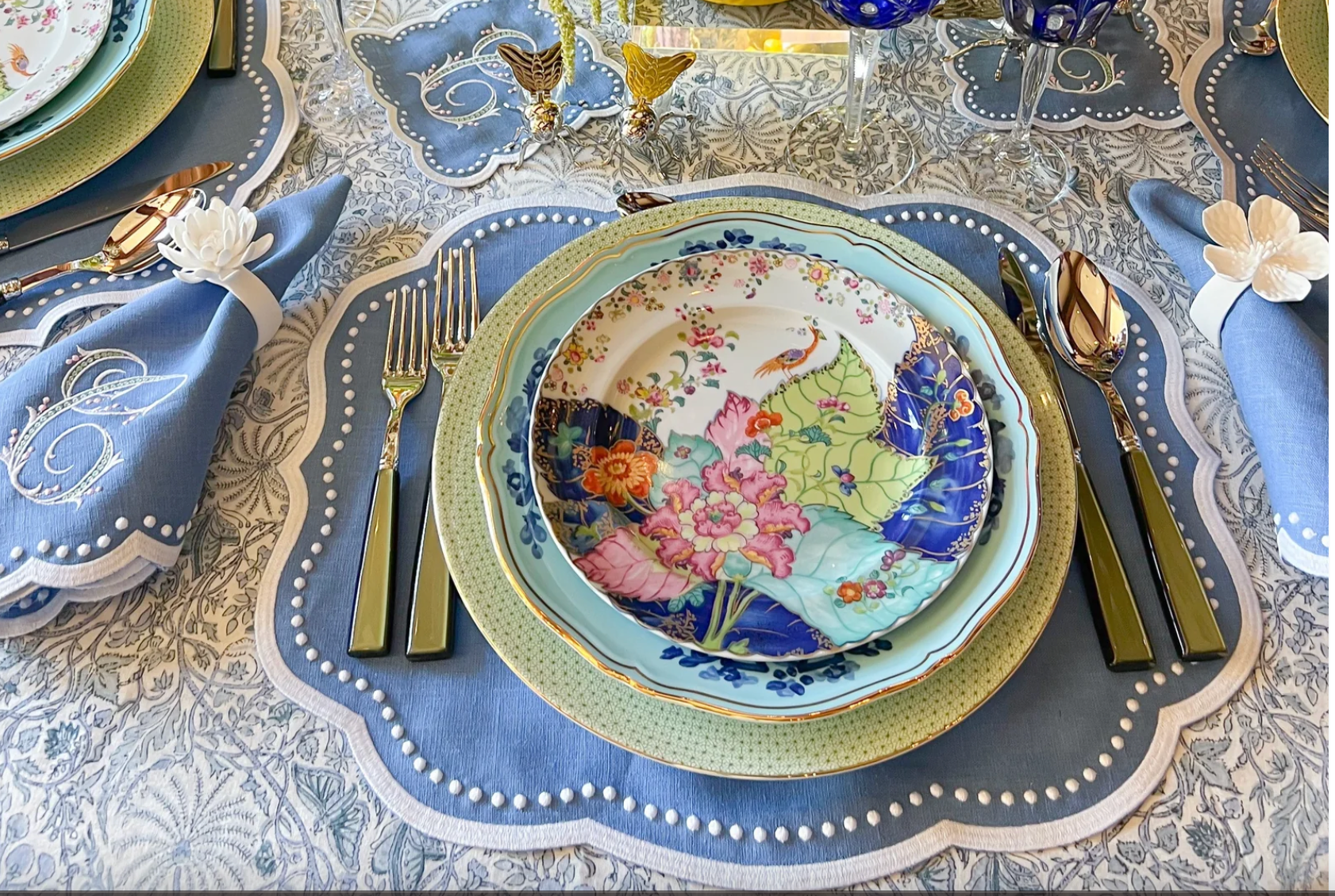OCEAN DOTS WIDE BORDER PLACEMAT SET/4